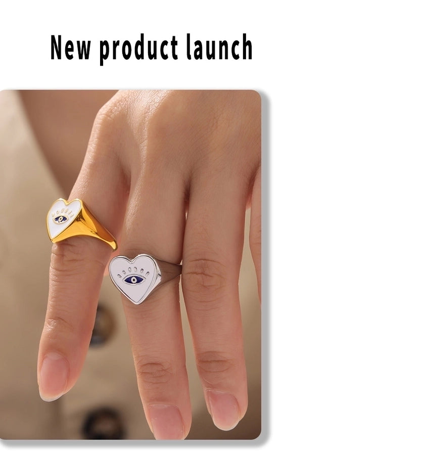 Jewelry Casual Luxurious Modern Style Devil's Eye Titanium Steel 18K Gold Plated Enamel Plating Rings