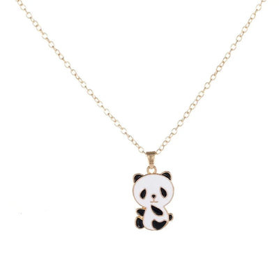 Cartoon Style Cute Panda K Gold Plated 201 Stainless Steel Zinc alloy  Pendant Necklace