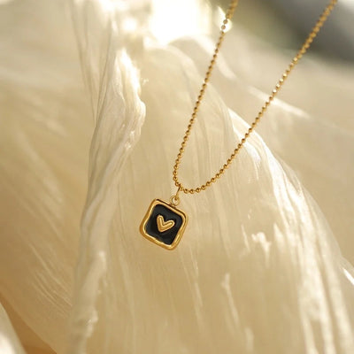 Jewelry IG Style Square Heart Shape 304 Stainless Steel 18K Gold Plated Enamel Pendant Necklace