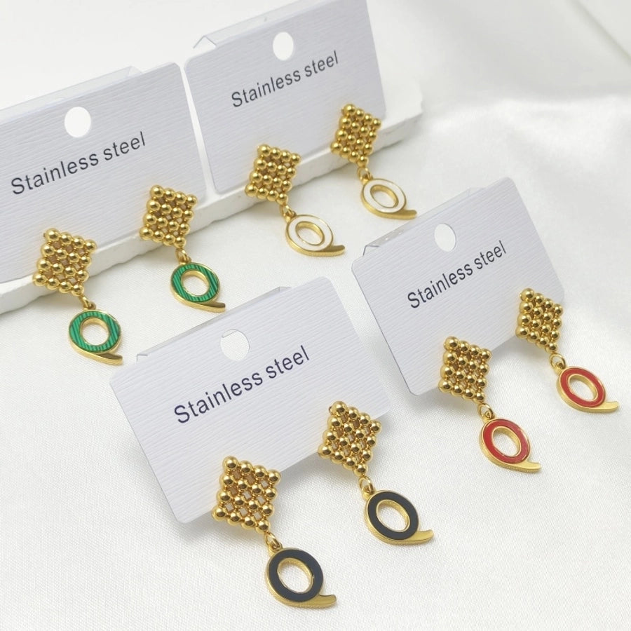 1 Pair Elegant Retro Commute Letter Square 304 Stainless Steel 18K Gold Plated Drop Earrings