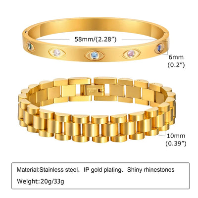 IG Style French Style Classic Style Devil's Eye 304 Stainless Steel 18K Gold Plated Zircon Bracelets Bangle In Bulk