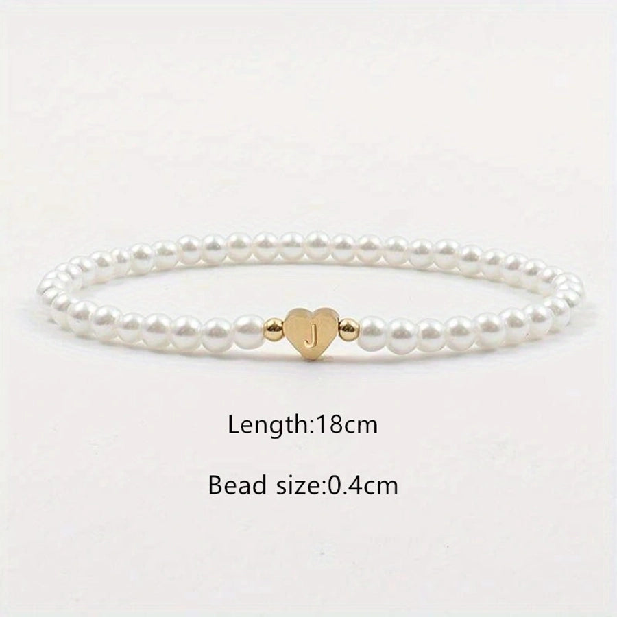 Elegant Simple Style Letter Heart Shape 304 Stainless Steel Artificial Pearl Bracelets In Bulk