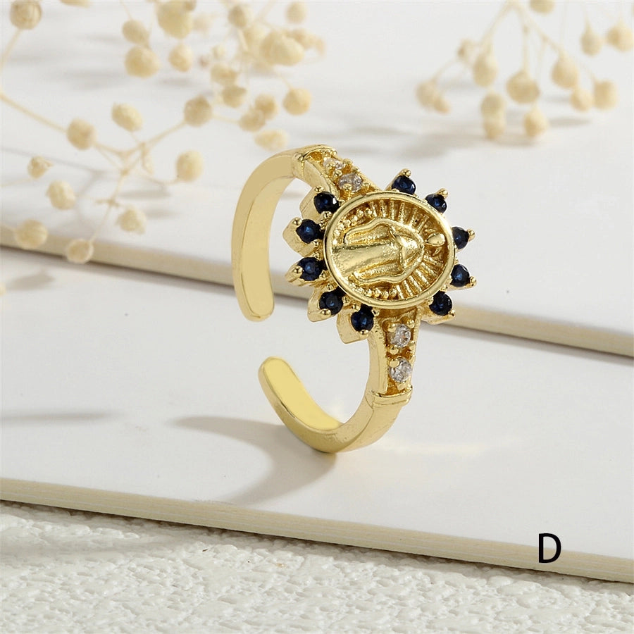 Copper Inlay Human Geometric Virgin Mary Zircon Open Rings