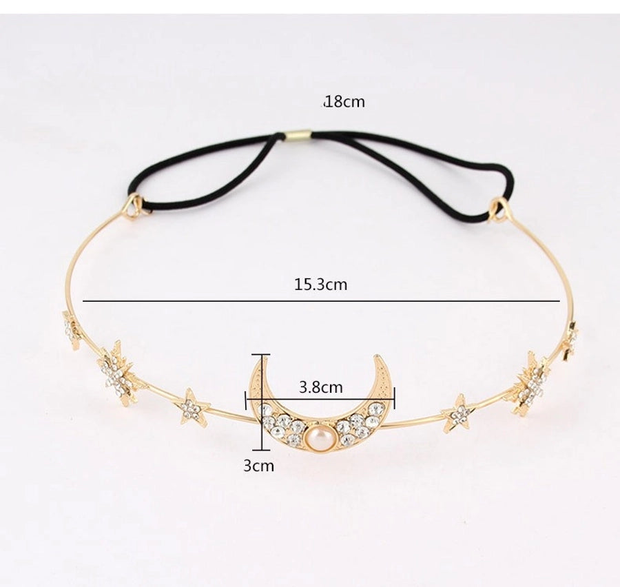 Women's IG Style Sweet Star Moon Alloy Elastic string Inlay Rhinestones Pearl Hair Band