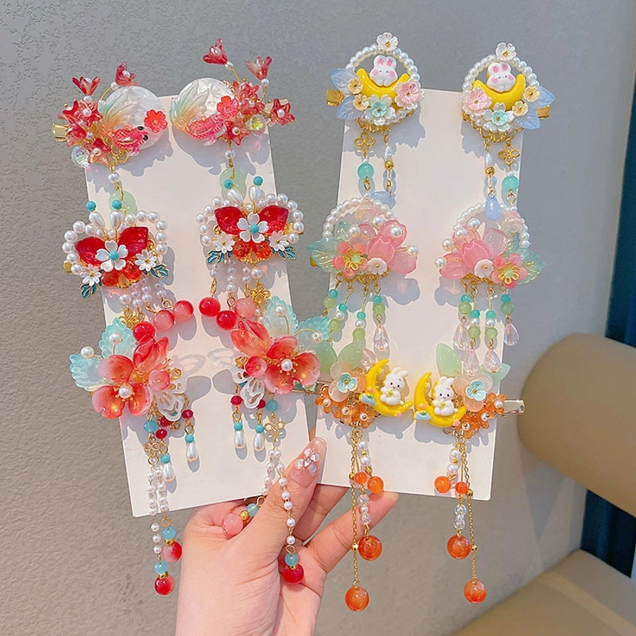 Kid'S Ethnic Style Flower Butterfly Arylic Resin Sequins Plating Artificial Pearls Hair Clip