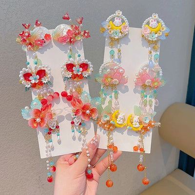 Kid'S Ethnic Style Flower Butterfly Arylic Resin Sequins Plating Artificial Pearls Hair Clip