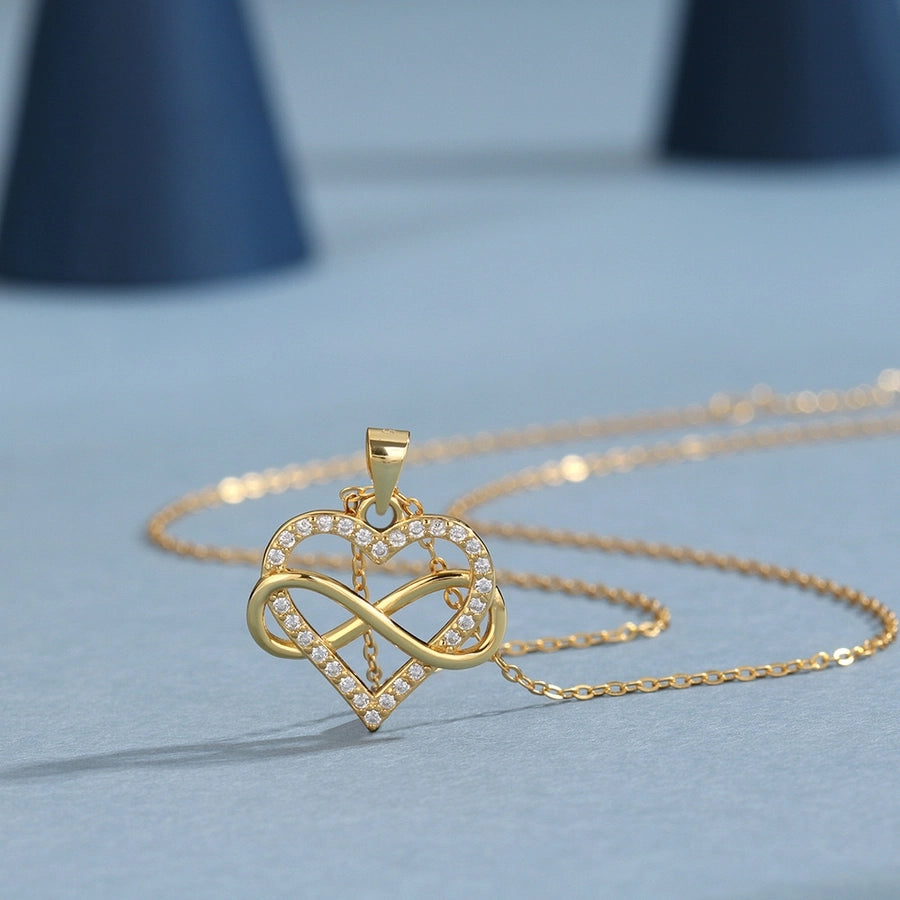 Titanium Steel Copper Inlay Heart Shape Rhinestones Pendant Necklace