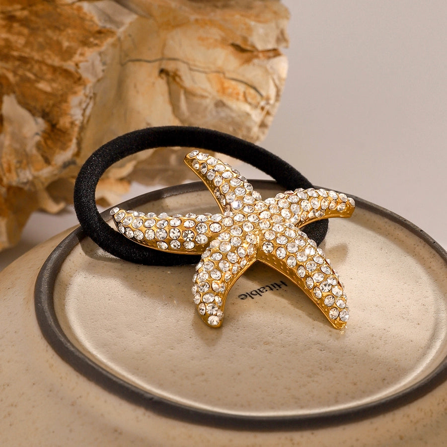 Women's Casual Hawaiian Tropical Starfish 304 Stainless Steel Rhinestones Hair Tie