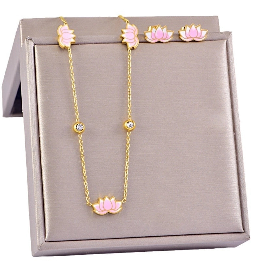 Jewelry Sweet Flower Titanium Steel Gold Plated Epoxy Plating Bracelets Jewelry Set