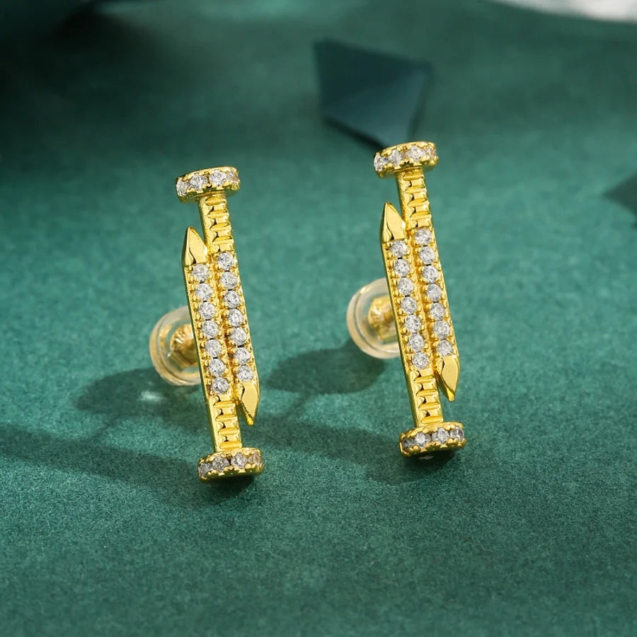 1 Pair Casual Geometric Copper Zircon 18K Gold Plated Ear Studs