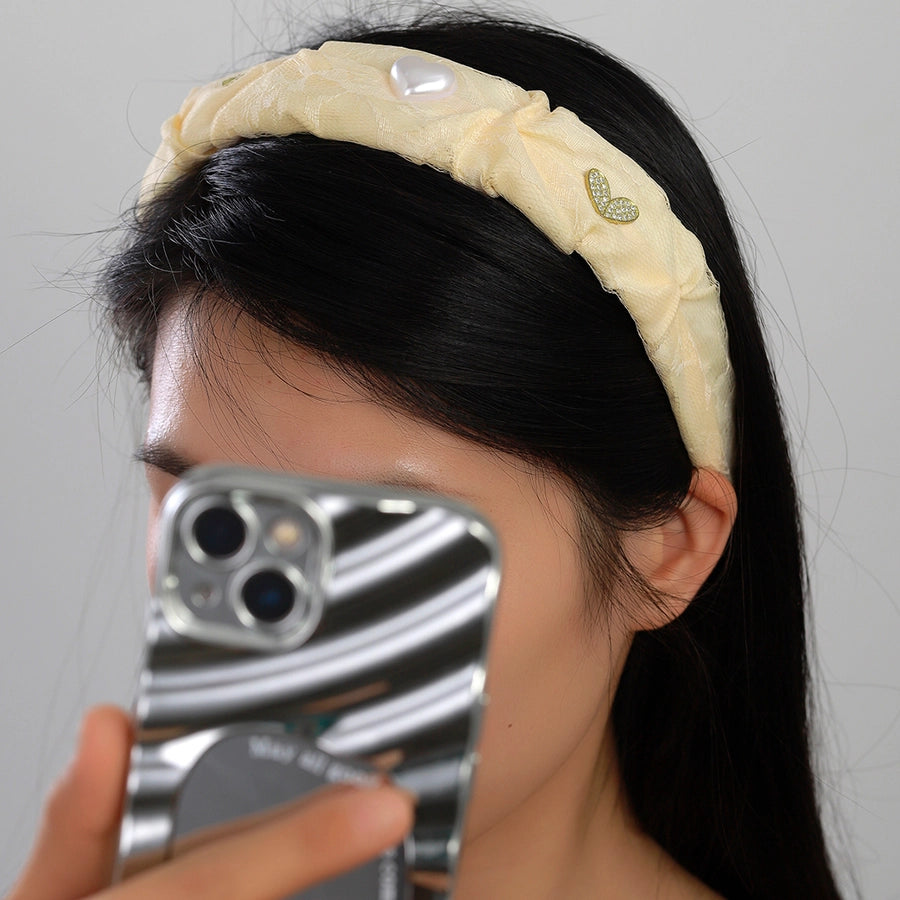 Women's Elegant Lady Heart Shape Cloth Inlay Artificial Crystal Artificial Pearls Hair Band