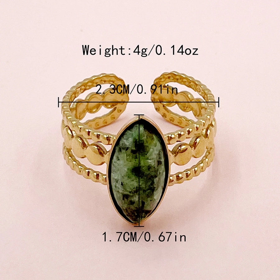 Jewelry Hip-Hop Streetwear Oval 304 Stainless Steel Natural Stone 14K Gold Plated Plating Inlay Open Rings