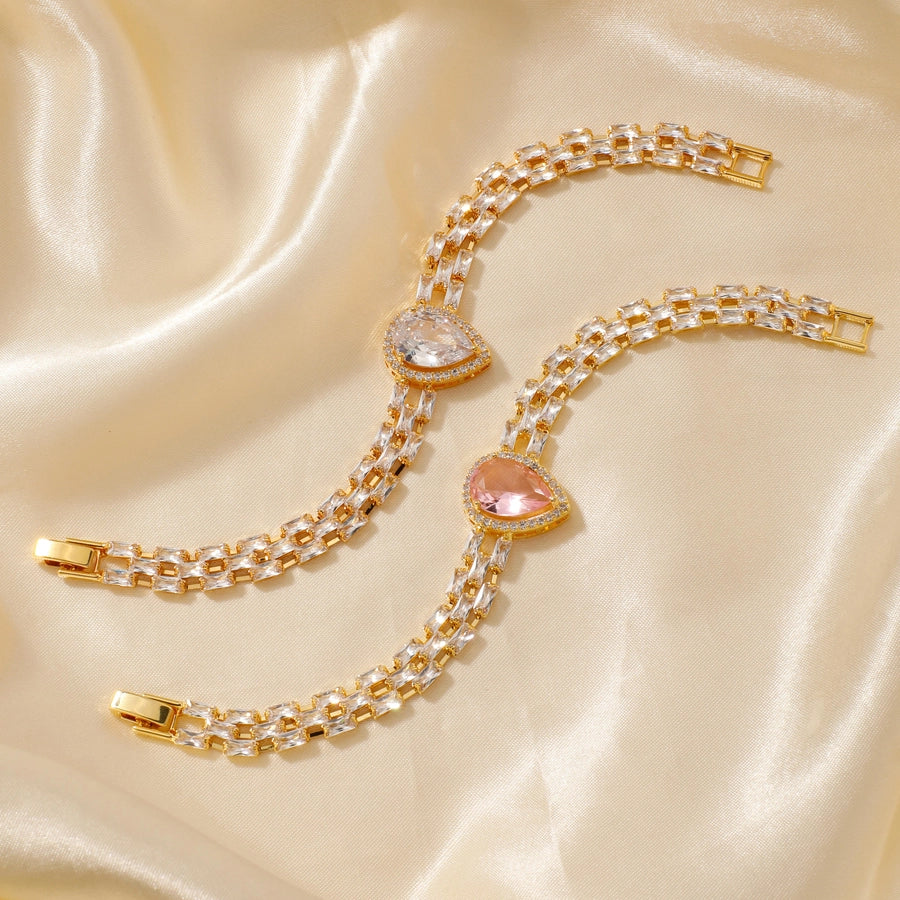 Copper K Gold Plated Inlay Water Droplets Zircon Bracelets