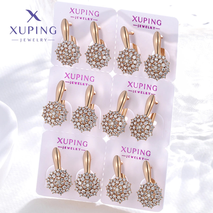 6 Pairs XUPING Simple Style Flower Plating Inlay Copper Artificial Gemstones 18K Gold Plated Earrings
