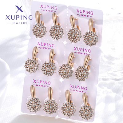 6 Pairs XUPING Simple Style Flower Plating Inlay Copper Artificial Gemstones 18K Gold Plated Earrings