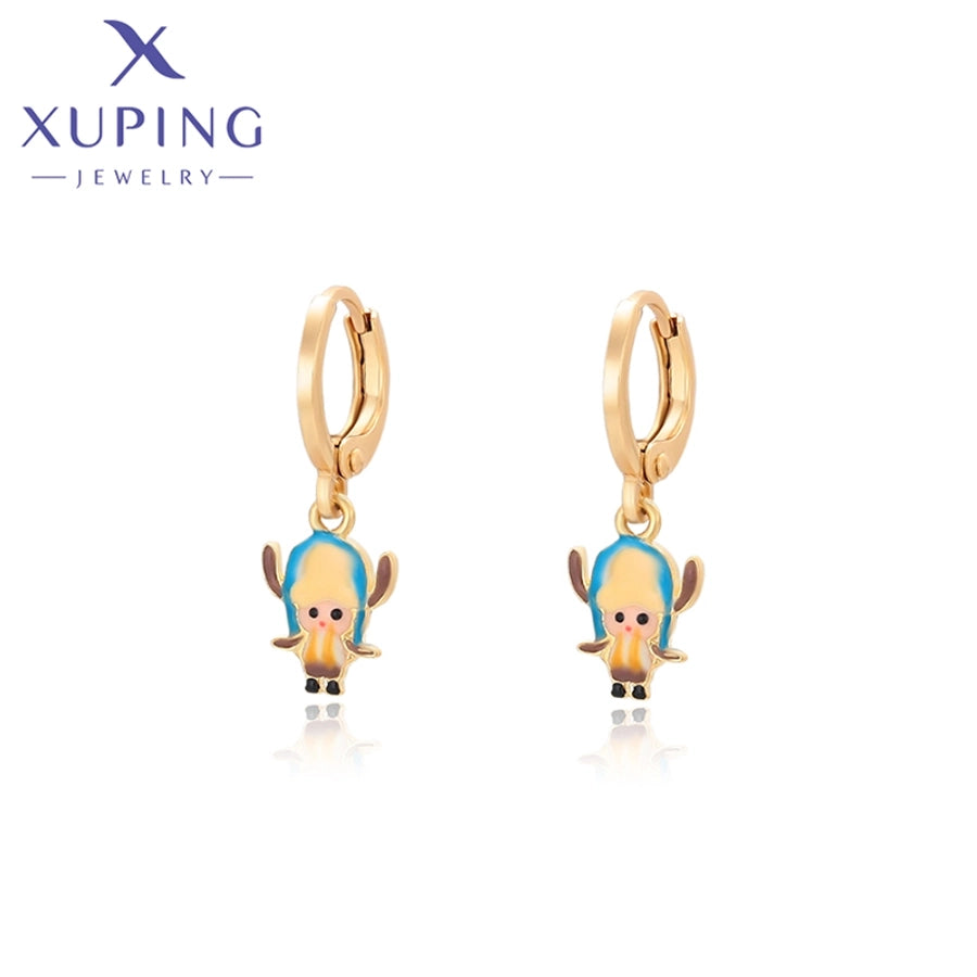 1 Pair Cute XUPING Sweet Cartoon Character Enamel Copper 18K Gold Plated Drop Earrings