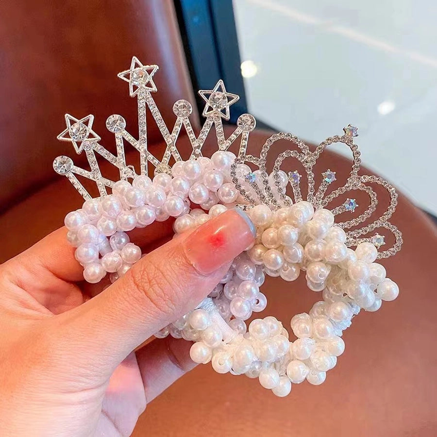 Children's Princess Crown Hair Accessories Pearl Ball Hair Loop Hair Rope Little Girl Hair  Pearl Crown