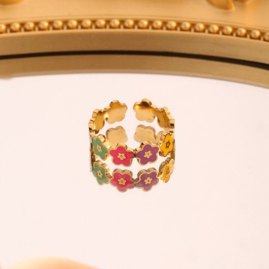 Jewelry Hip-Hop Novelty Streetwear Flower 304 Stainless Steel 18K Gold Plated Open Rings