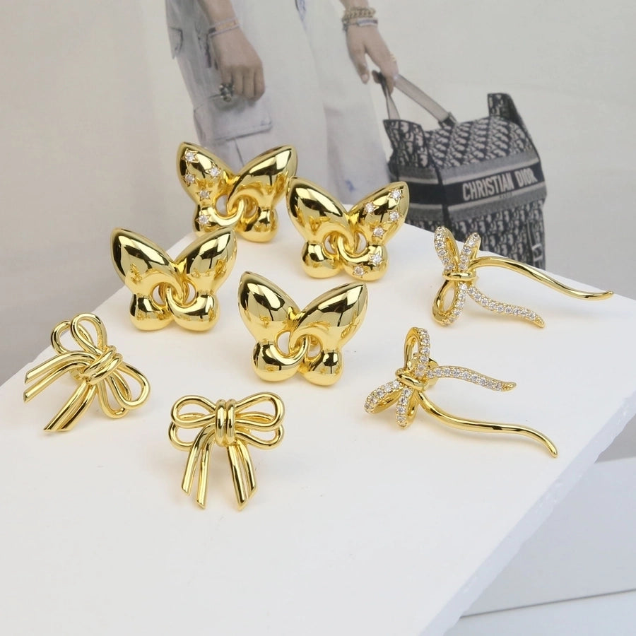 1 Pair IG Style Bow Knot Copper 18K Gold Plated Earrings