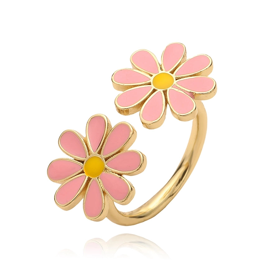 Jewelry Elegant Sweet Flower Copper Copper 18K Gold Plated Enamel Plating Open Rings