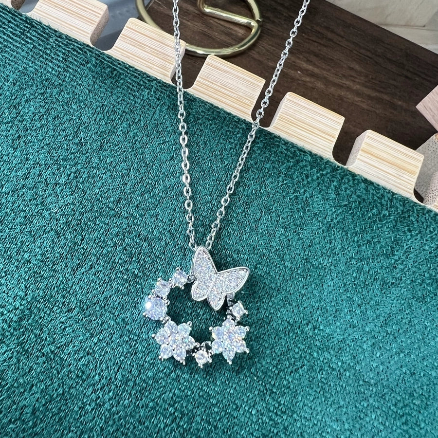 Jewelry Cute Queen Bridal Butterfly 316 Stainless Steel  Copper Zircon 18K Gold Plated Appliques Pendant Necklace