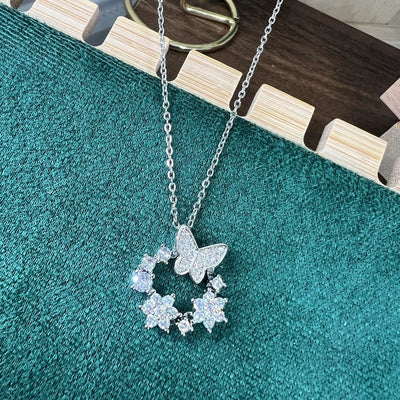 Jewelry Cute Queen Bridal Butterfly 316 Stainless Steel  Copper Zircon 18K Gold Plated Appliques Pendant Necklace