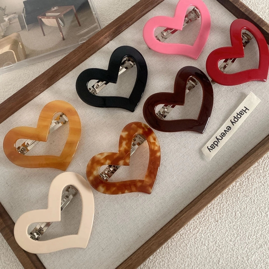 simple style heart shape alloy acetic acid sheets hollow out hair clip
