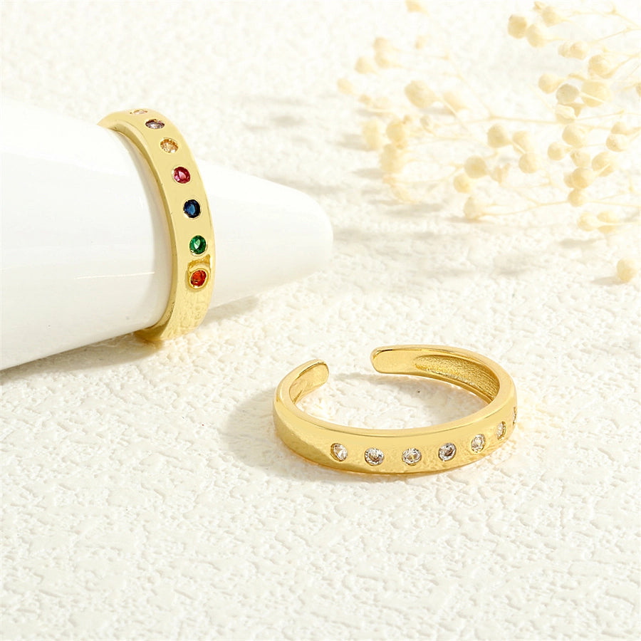 Copper Inlay Geometric Color Block Zircon Open Rings