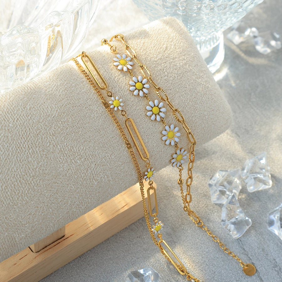 Elegant Sweet Simple Style Flower 304 Stainless Steel 14K Gold Plated Bracelets In Bulk