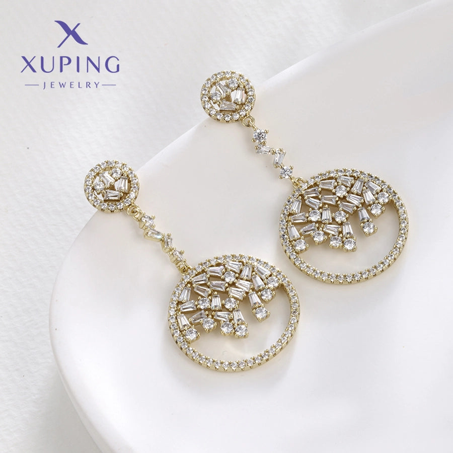 1 Pair Elegant Luxurious Round Plating Copper Artificial Gemstones 18K Gold Plated Drop Earrings