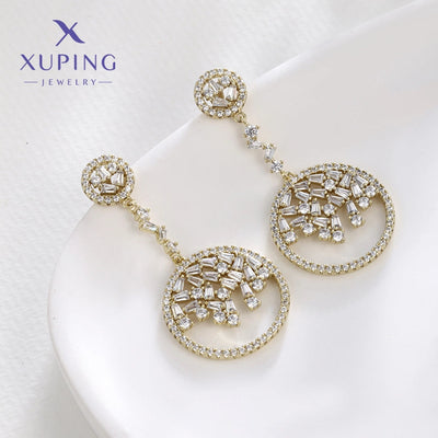 1 Pair Elegant Luxurious Round Plating Copper Artificial Gemstones 18K Gold Plated Drop Earrings