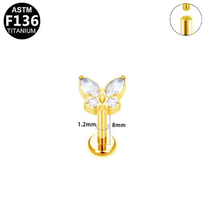 1 Piece Lip Rings Simple Style Shiny Panda Glasses Spider Pure Titanium Titanium Alloy Zircon 14K Gold Plated White Gold Plated Lip Rings Ear Cartilage Rings & Studs