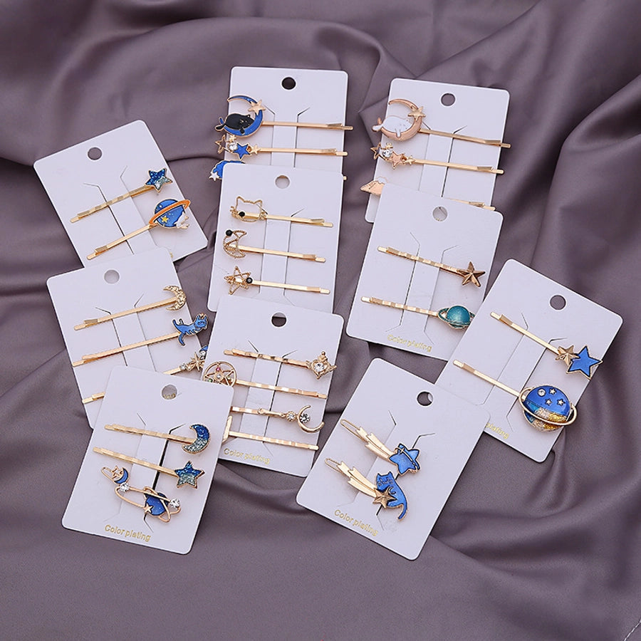 sweet geometric alloy plating rhinestones hair clip 1 set