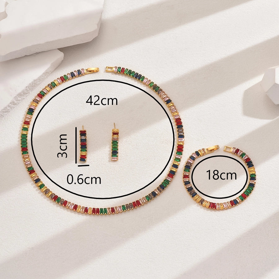 Copper 18K Gold Plated Inlay Geometric Zircon Copper Jewelry Sets