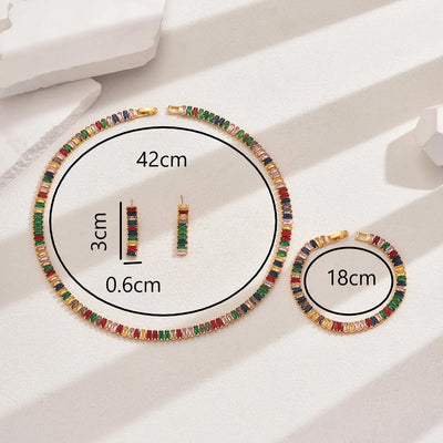 Copper 18K Gold Plated Inlay Geometric Zircon Copper Jewelry Sets