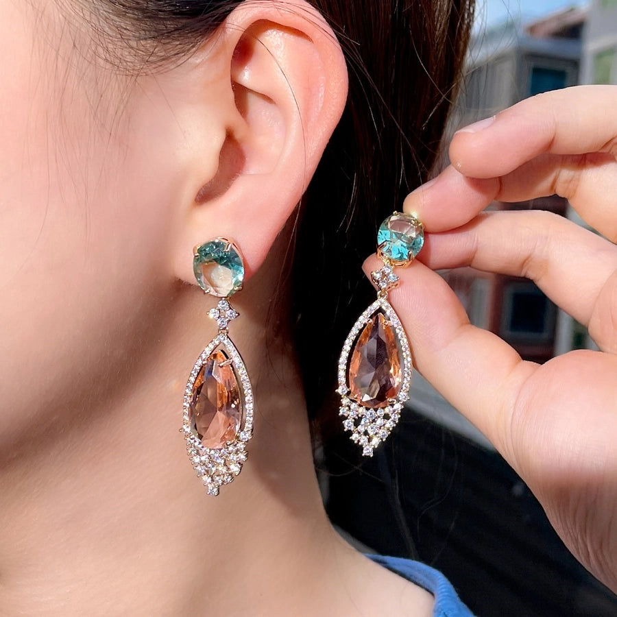 1 Pair Elegant Sweet Oversized Water Droplets Inlay Copper Zircon Rose Gold Plated Rhodium Plated Drop Earrings