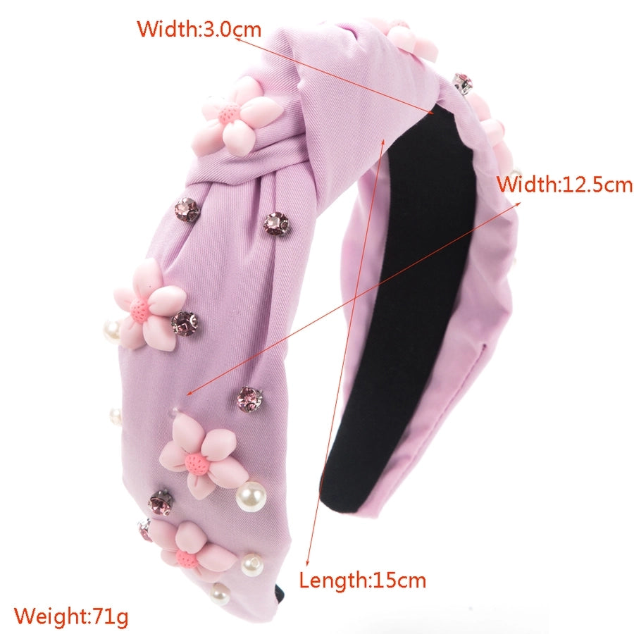 Women's Cute Sweet Flower Petal Imitation Pearl Cloth Inlay Rhinestones Pearl Hair Band