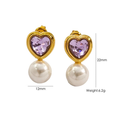 1 Pair IG Style Streetwear Heart Shape Inlay 304 Stainless Steel Rhinestones 14K Gold Plated Drop Earrings