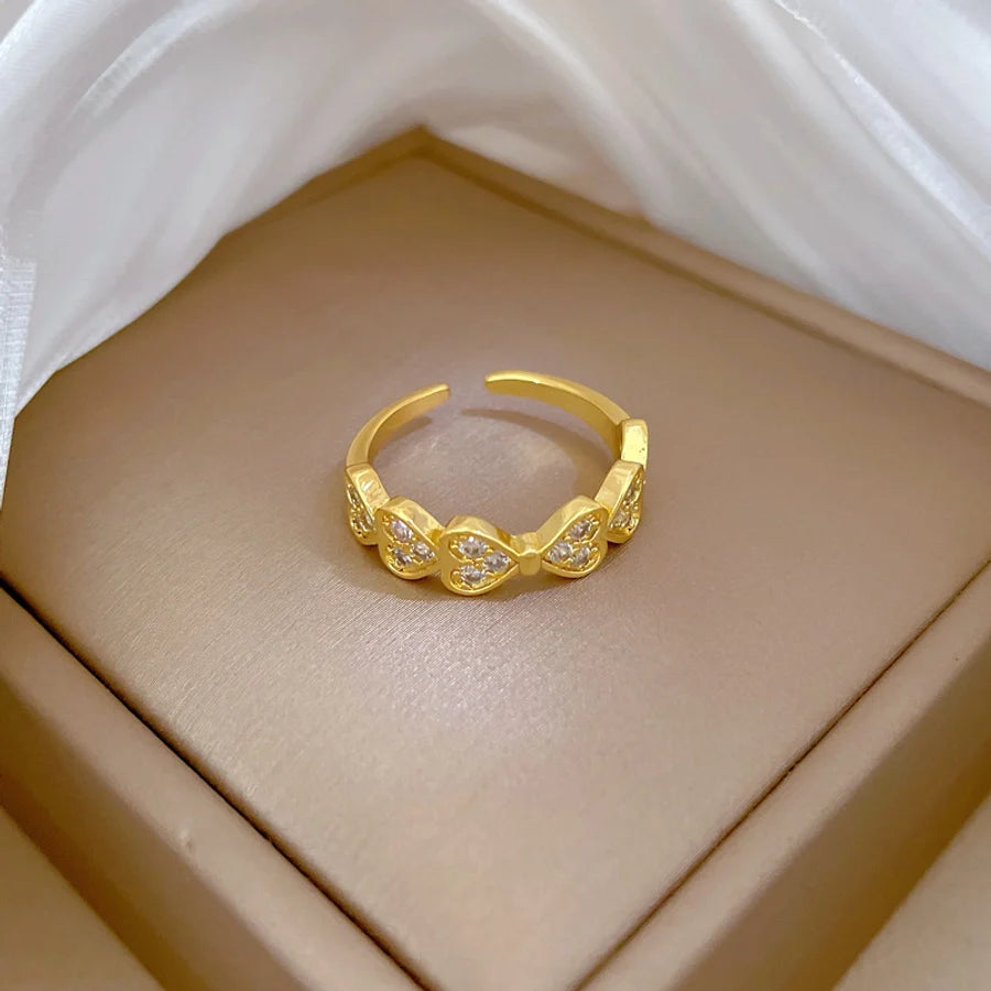 Titanium Steel Brass Gold Plated Inlay Heart Shape Zircon Brass Rings