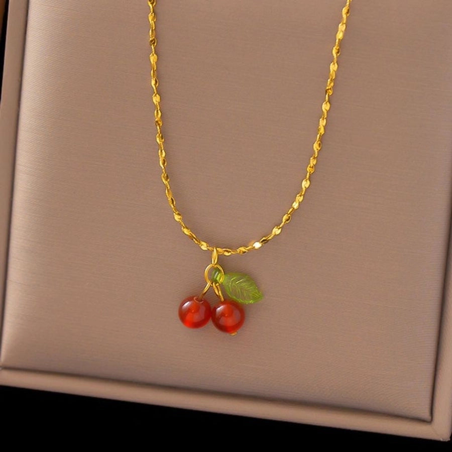 Jewelry Simple Style Commute Cherry 304 Stainless Steel 18K Gold Plated Plating Pendant Necklace