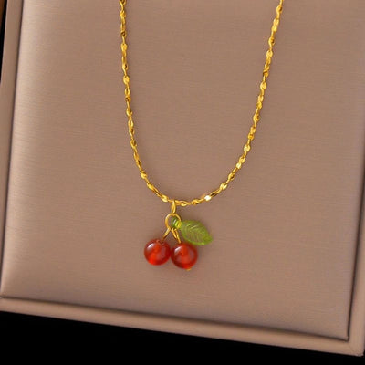 Jewelry Simple Style Commute Cherry 304 Stainless Steel 18K Gold Plated Plating Pendant Necklace