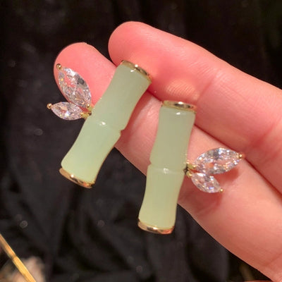 1 Pair Elegant Vintage Style Geometric Bamboo Plating Synthetics Metal Copper Zircon 14K Gold Plated Ear Studs