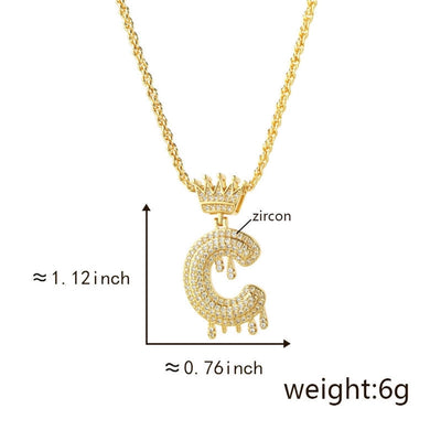 Copper Hemp flowers chain 18K Gold Plated Letter Zirconia Pendant Necklace