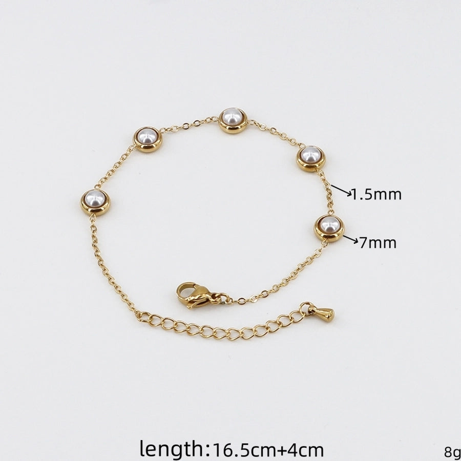 Casual Simple Style Round 304 Stainless Steel Gold Plated Natural Stone Pearl Bracelets In Bulk