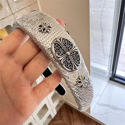 High-Grade French Headband  Internet Celebrity  Fengshui Diamond Letter H Hairpin Special-Interest Design Sequ Headband Hair Accessories