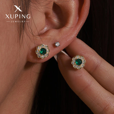 1 Pair XUPING Sweet Simple Style Flower Plating Copper Artificial Gemstones 18K Gold Plated Ear Studs