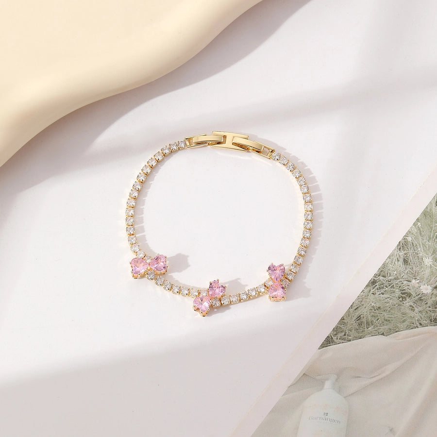 Copper Plating Inlay Heart Shape Bow Knot Zircon Bracelets