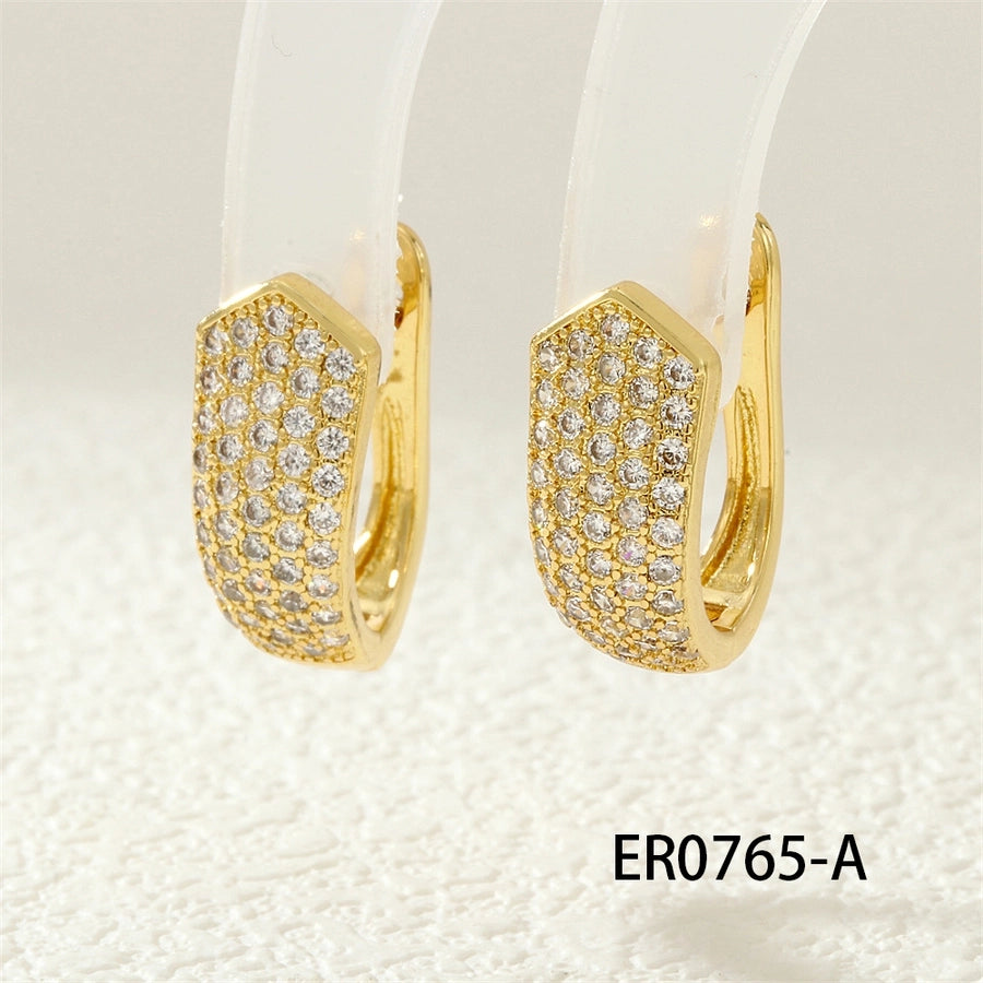 1 Pair IG Style Commute U Shape Triangle Lock Inlay Copper Zircon 18K Gold Plated Earrings