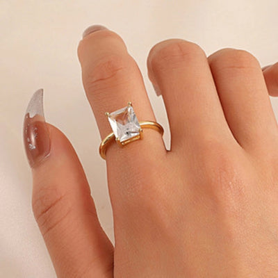 Copper Inlay Geometric Heart Shape Zircon Open Rings