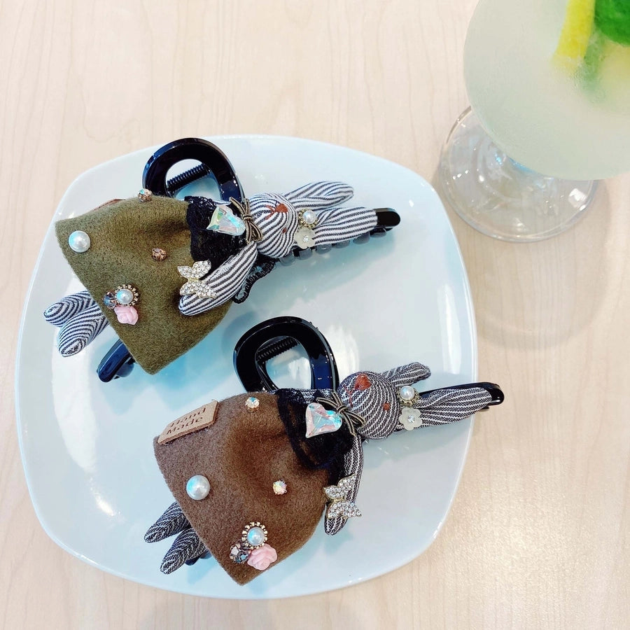 princess cute rabbit plastic cloth inlay rhinestones hair claws